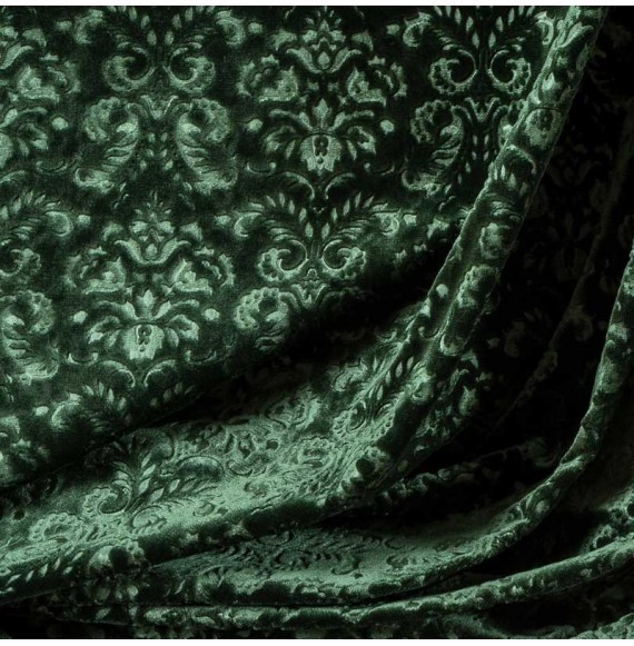 Tissu-velour-soie-coton-embossé-baroque-vert-sapin