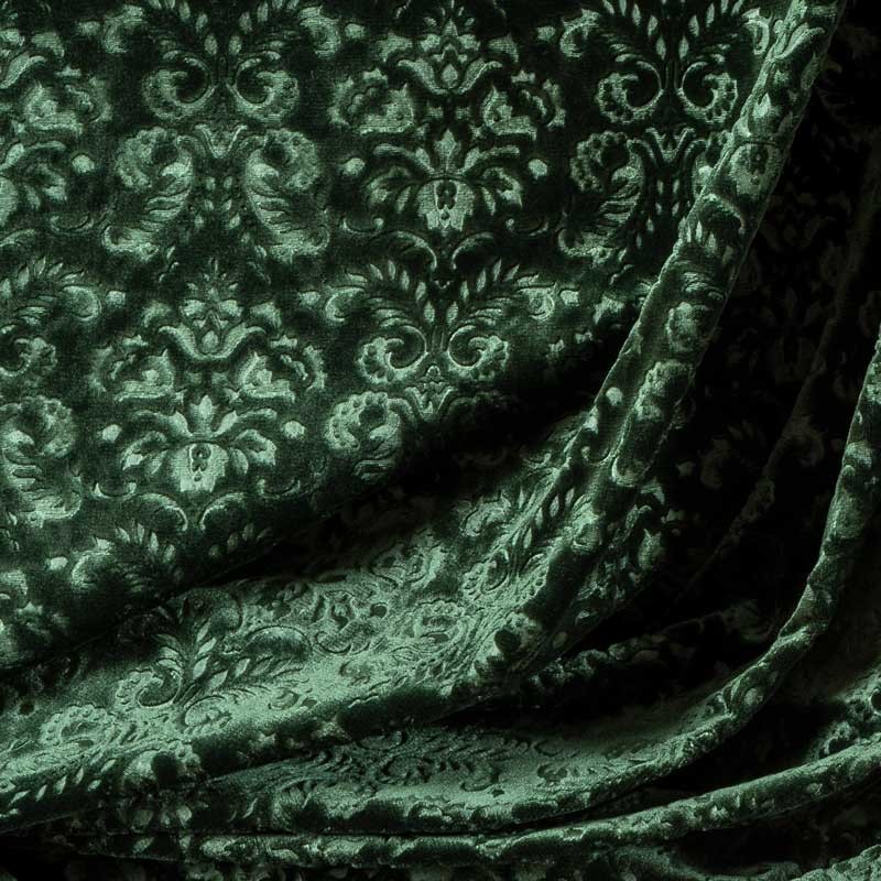 Tissu-velour-soie-coton-embossé-baroque-vert-sapin