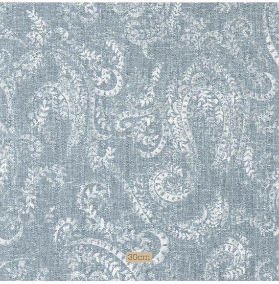 Tissu lin coton motif cachemire bleu