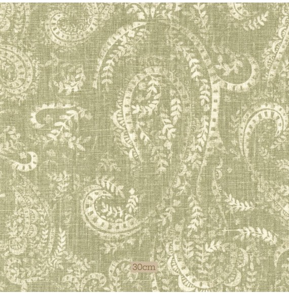 Tissu lin coton motif  cachemire vert