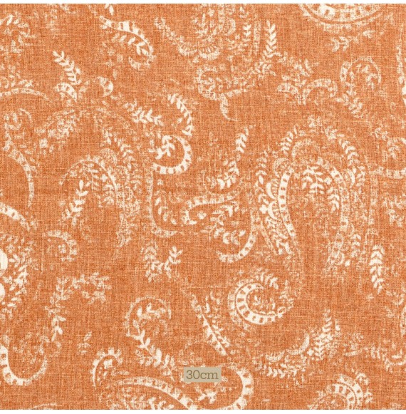 Tissu lin coton motif cachemire brique
