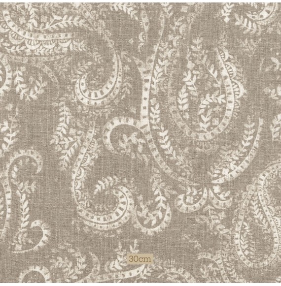 Tissu lin coton motif cachemire taupe