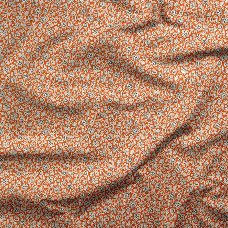Tissu-coton-fleuri-orange