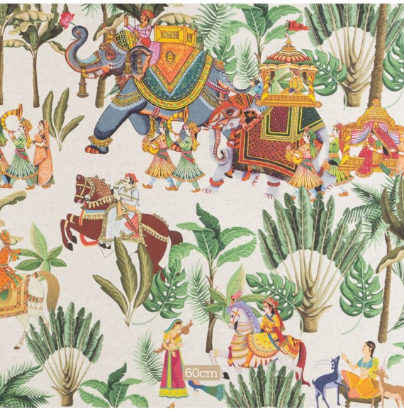 Tissu 280cm lin coton motif indien