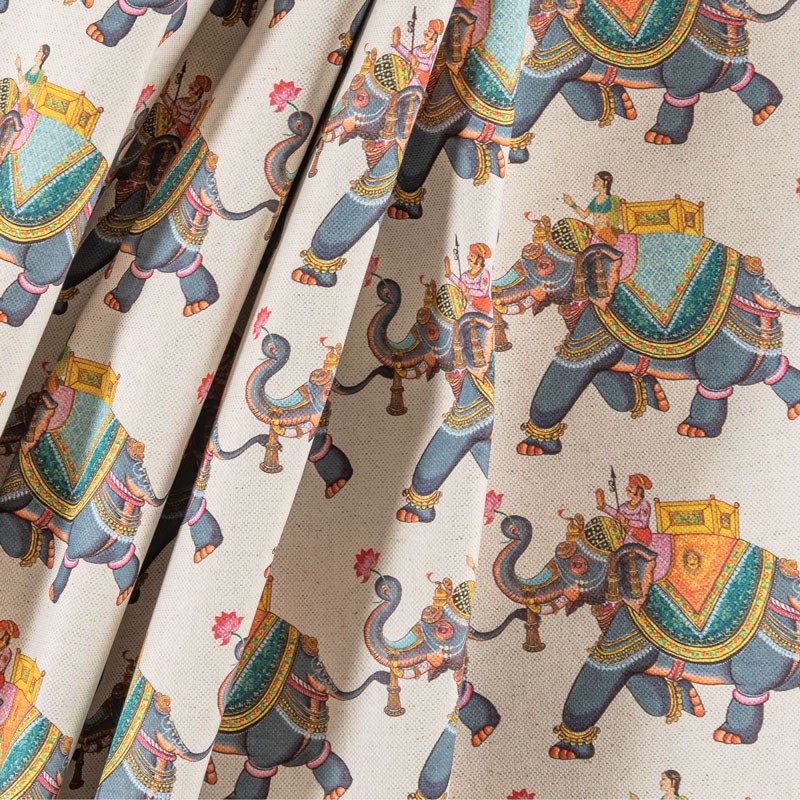 Tissu-280cm-lin-coton-motif-éléphant-indien