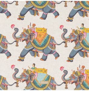Tissu 280cm lin coton motif éléphant indien