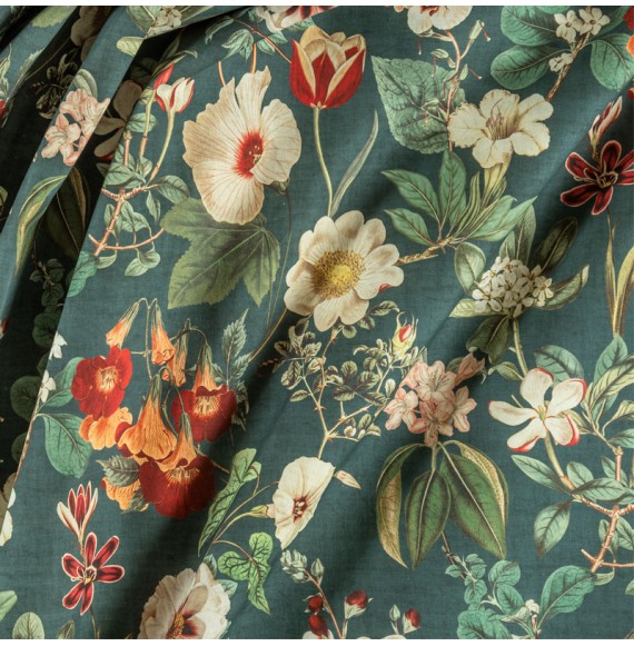 Tissu-280cm-coton-motif-floral-fond-vert-sapin