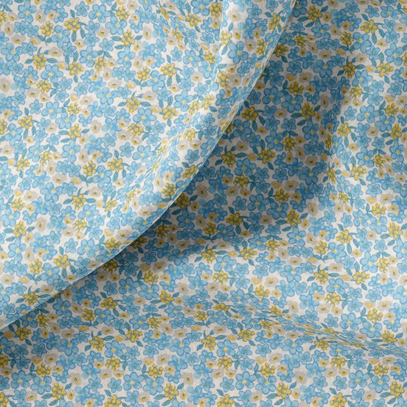 Tissu-coton-blanc-fleuri-bleu