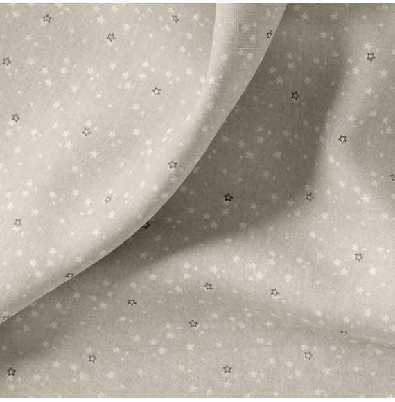 Tissu-coton-gris-Étoiles-blanches-noires