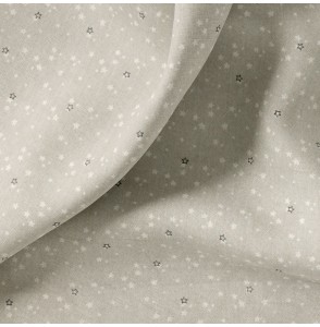 Tissu-coton-gris-Étoiles-blanches-noires