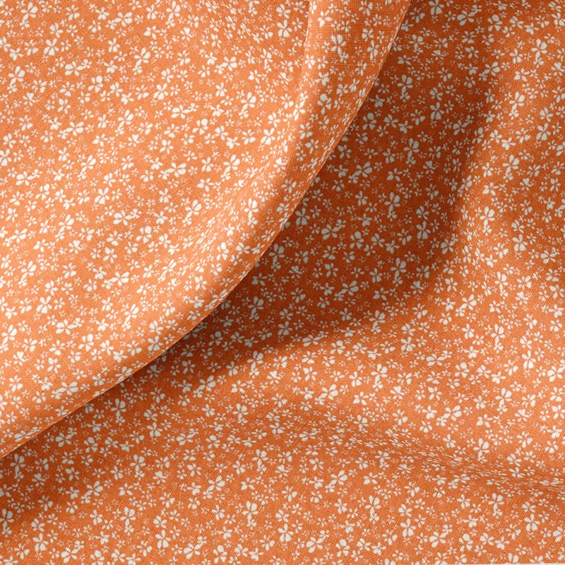 Tissu-coton-ocre-rouille-fleuri