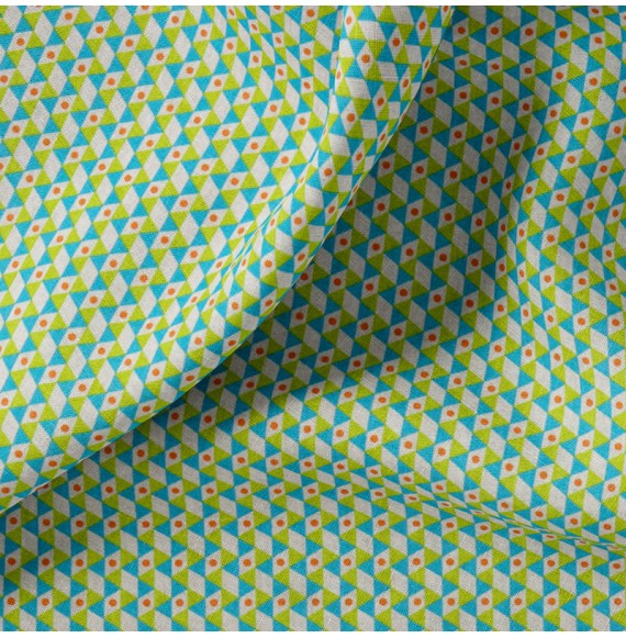 Tissu-coton-vert-Géométrique