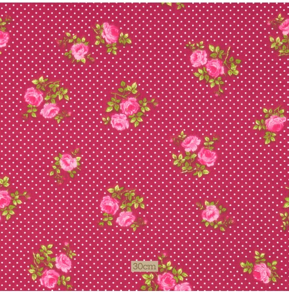 Tissu coton rose foncé fleuri