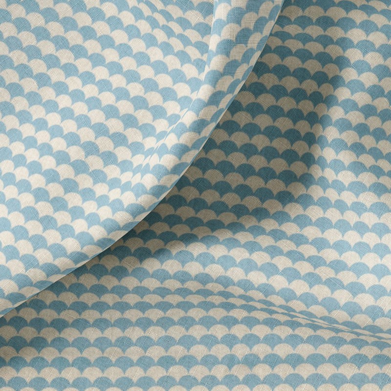 Tissu-coton-blanc-Géométrique-bleu