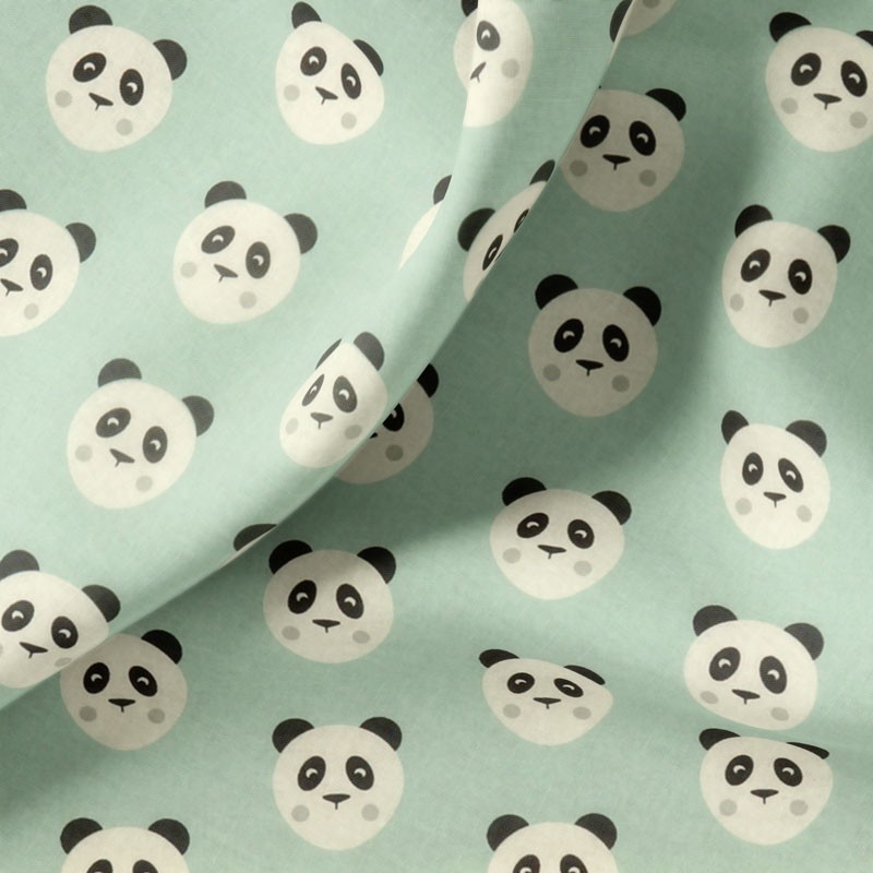 Tissu-coton-vert-pâle-Panda