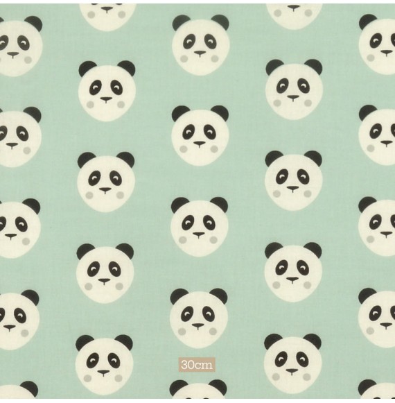 Tissu coton vert pâle Panda