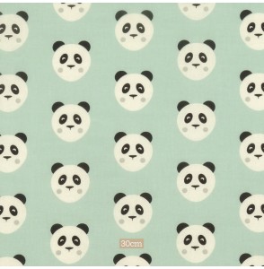 Tissu coton vert pâle Panda