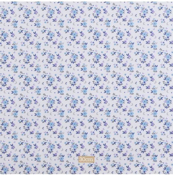 Tissu coton blanc petites fleurs bleues