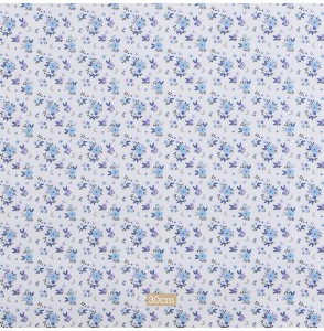 Tissu coton blanc petites fleurs bleues