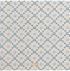 Tissu coton Enduit géométrique grège bleu