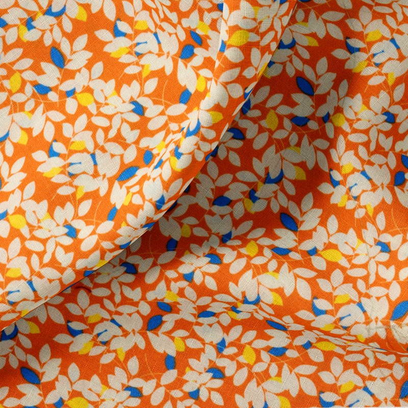Tissu-coton-orange-fleuri
