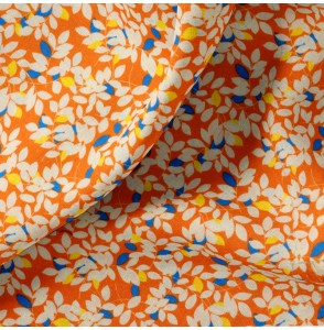 Tissu-coton-orange-fleuri