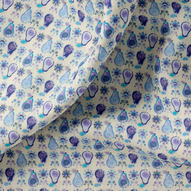 Tissu-coton-écru-Poire-bleue