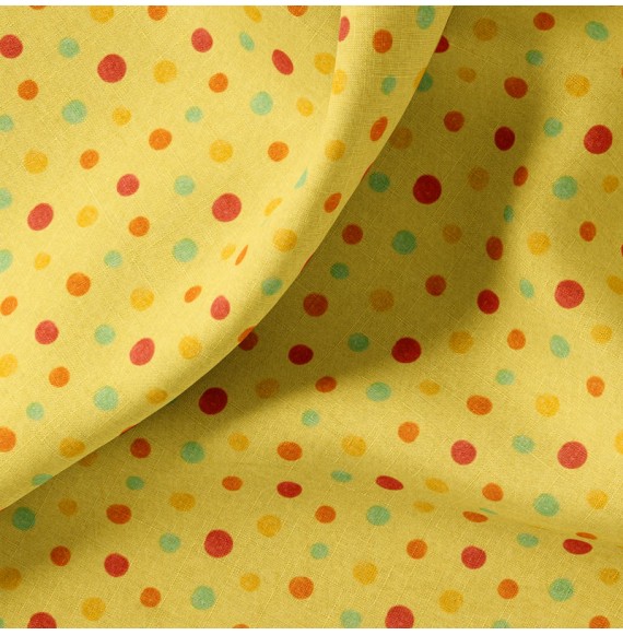 Tissu-coton-jaune-Pois-multicolores