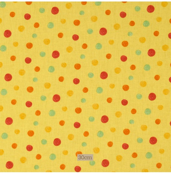 Tissu coton jaune Pois multicolores