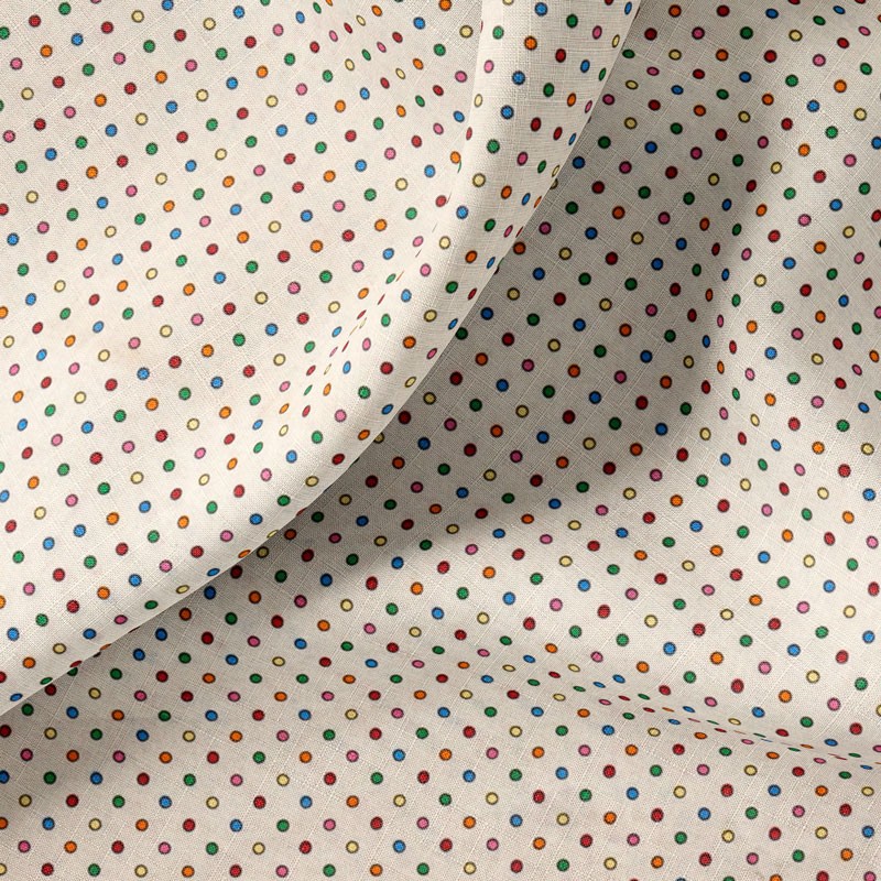 Tissu-coton-blanc-petits-Ronds-multicolores