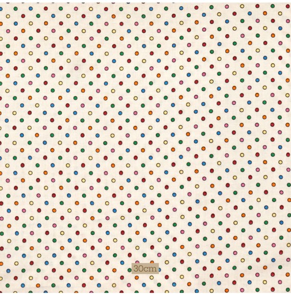 Tissu coton blanc petits Ronds multicolores