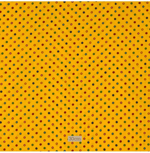 Tissu coton jaune petits Ronds multicolores