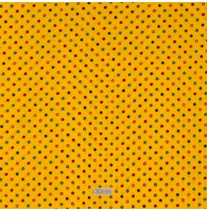Tissu coton jaune petits Ronds multicolores