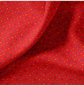 Tissu-coton-rouge-petits-Ronds-multicolores