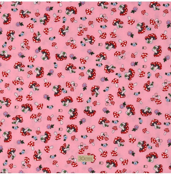 Tissu coton rose Champignons