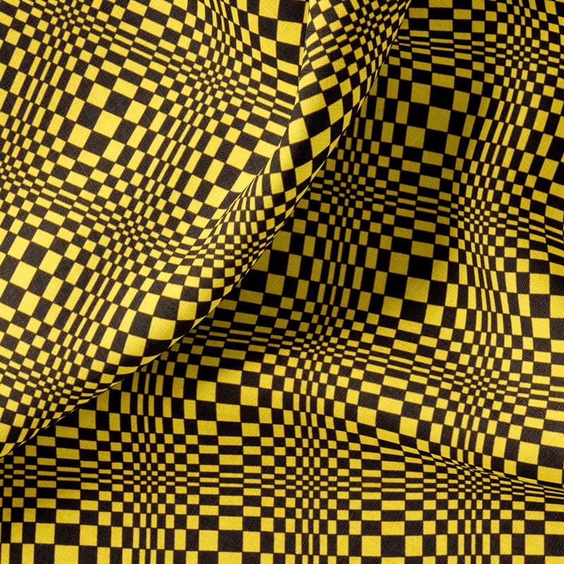 Tissu-coton-jaune-Effet-d'optique-noir