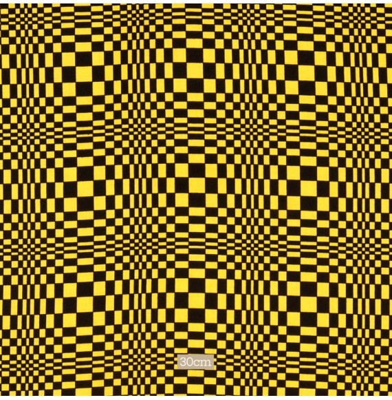 Tissu coton jaune Effet d'optique noir