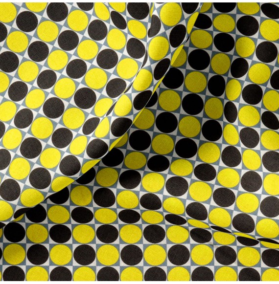 Tissu-coton-jaune-Géométrique