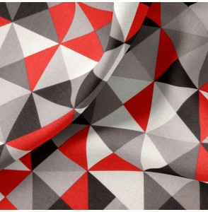 Tissu-coton-rouge-Triangle-noir-gris