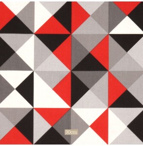 Tissu coton rouge Triangle noir gris
