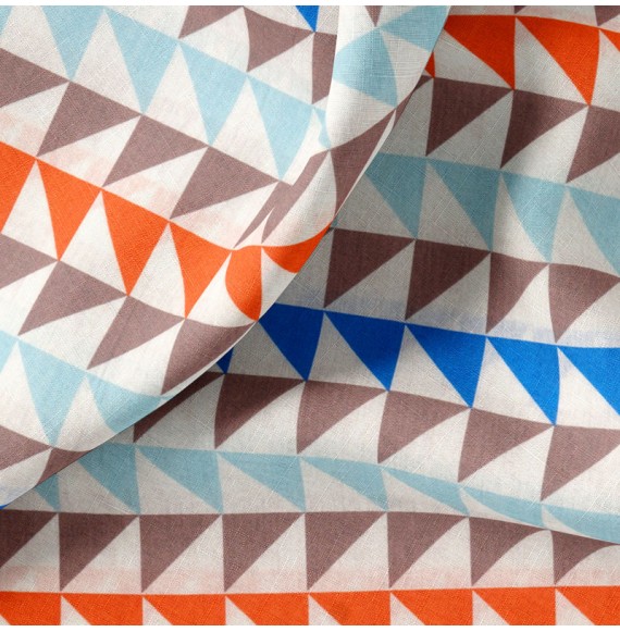 Tissu-280cm-coton-blanc-Triangle-bleu-orange