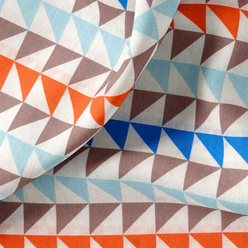 Tissu-280cm-coton-blanc-Triangle-bleu-orange
