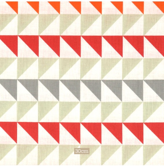 Tissu 280cm coton blanc Triangle rouge orange
