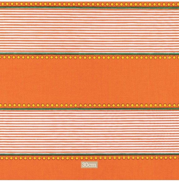 Tissu coton vintage ligné orange