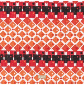 Tissu coton flamé tissé main vintage géométrique rouge