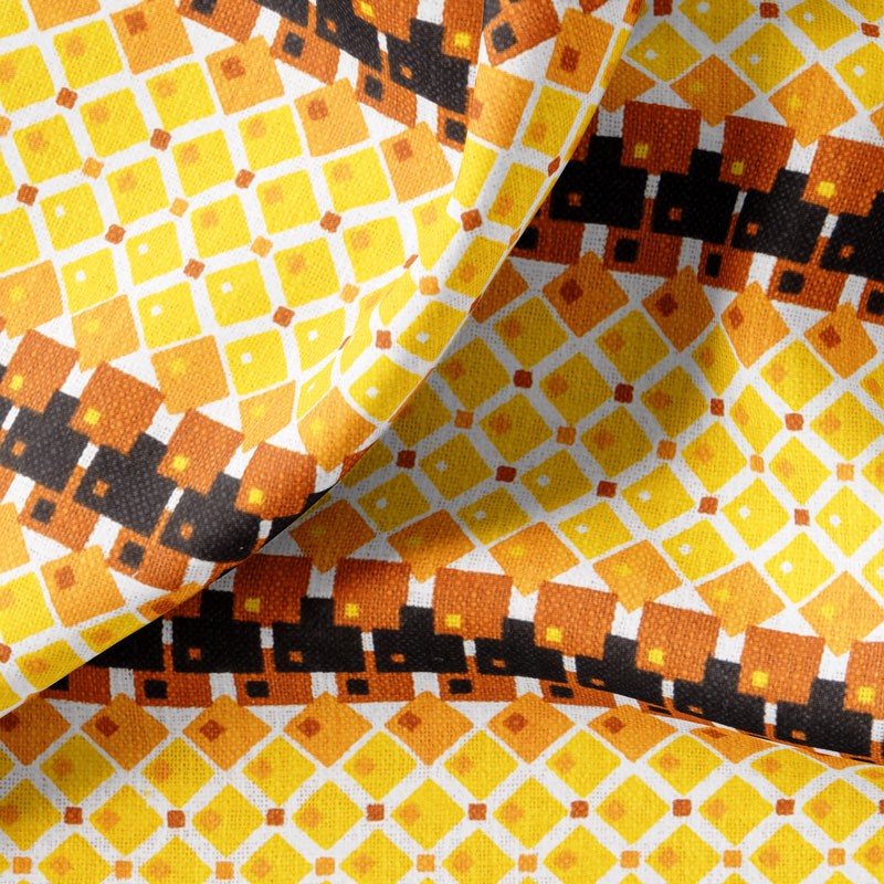 Tissu-coton-flamé-tissé-main-vintage-géométrique-jaune