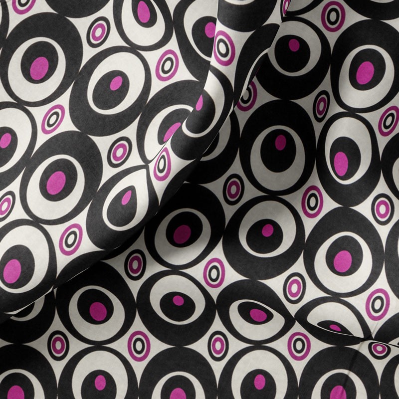 Tissu-satin-de-coton-stretch-motif-vintage-noir-et-rose