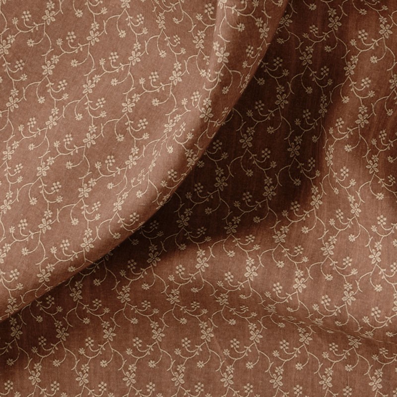 Tissu-coton-jacquard-fleuri-brun