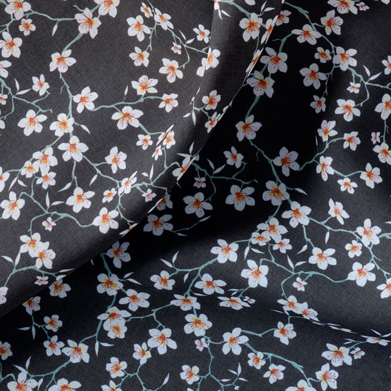 Tissu-coton-noir-Amandier-fleuri