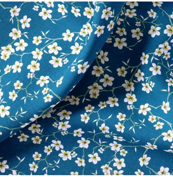 Tissu-coton-bleu-Amandier-fleuri